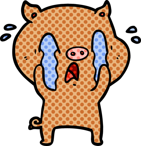 Bir insan tarafından çizilmiş ağlayan domuz çizgi filmi.