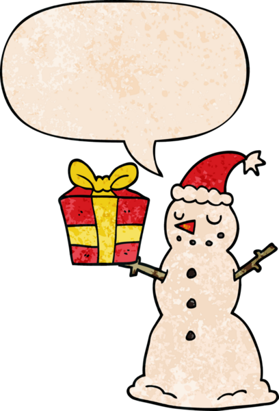 Kardan adam çizgi filminde konuşma baloncuğu ile bir insan tarafından çizilmiş retro doku.