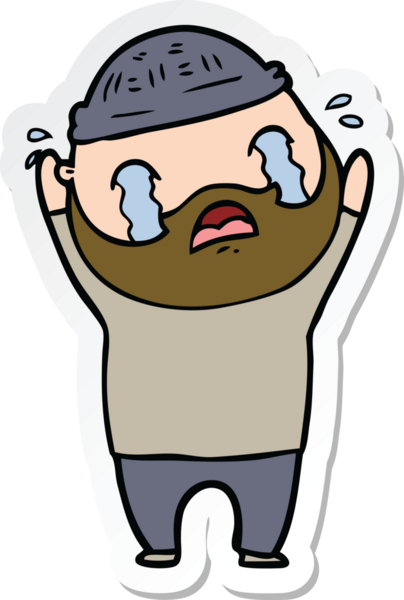 Bir insan tarafından çizilmiş ağlayan sakallı bir adamın çıkartması.