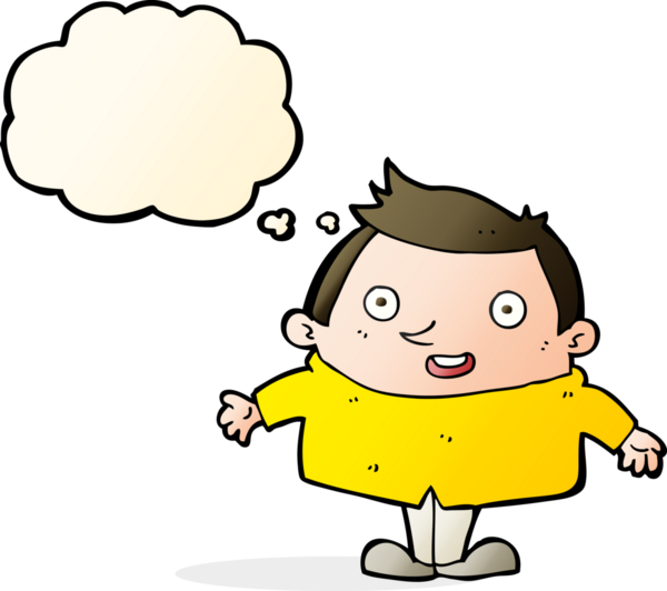 Bir insan tarafından çizilmiş düşünce balonlu mutlu adam çizgi filmi.