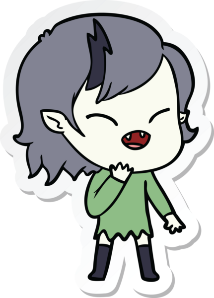 Bir insan tarafından çizilmiş, gülen vampir bir kızın çıkartması.