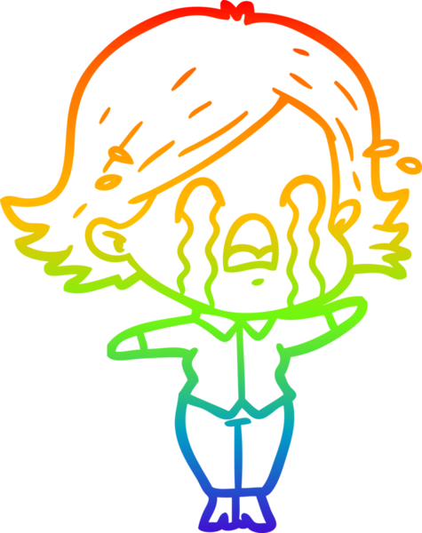 Gökkuşağı gradyan çizimi bir insan tarafından çizilmiş ağlayan bir çizgi kadın çizimi