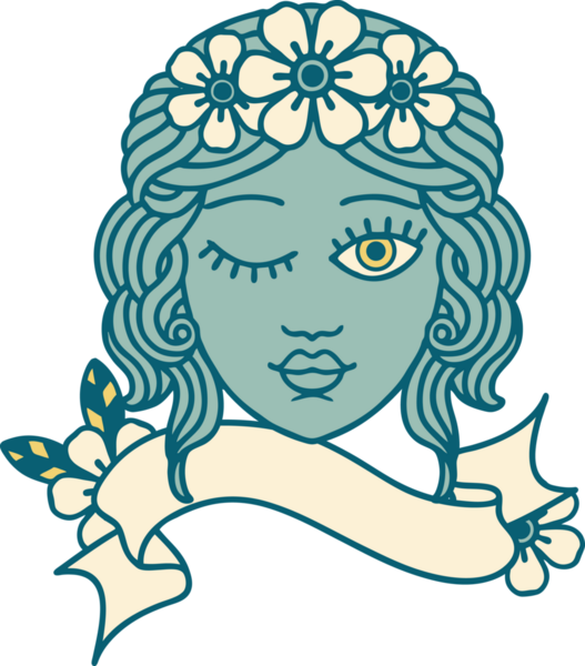 Geleneksel dövmeli, bir insan tarafından çizilmiş genç kızların yüzü.