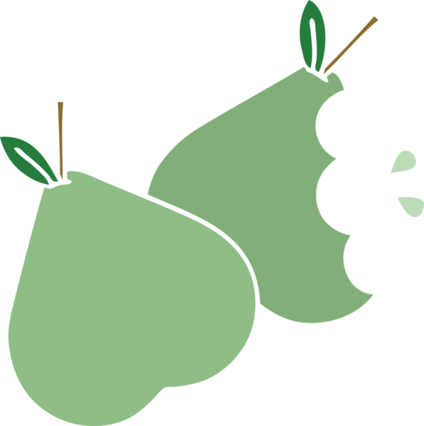 Bir insan tarafından çizilmiş yeşil bir armutun düz renkli retro karikatürü