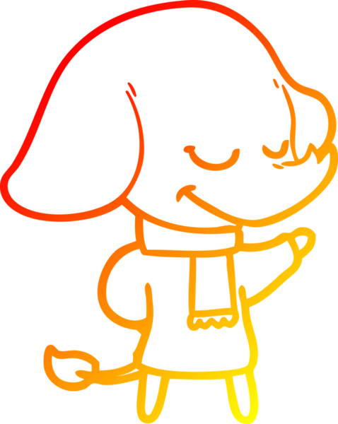 Bir insan tarafından çizilmiş eşarp takan gülümseyen bir filin çizgi çizimi