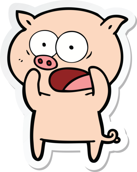 Bir insan tarafından çizilmiş domuz çizgi filmi etiketi.
