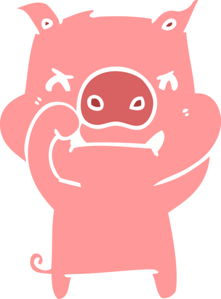 Bir insan tarafından çizilmiş kızgın düz renkli çizgi film domuzu.