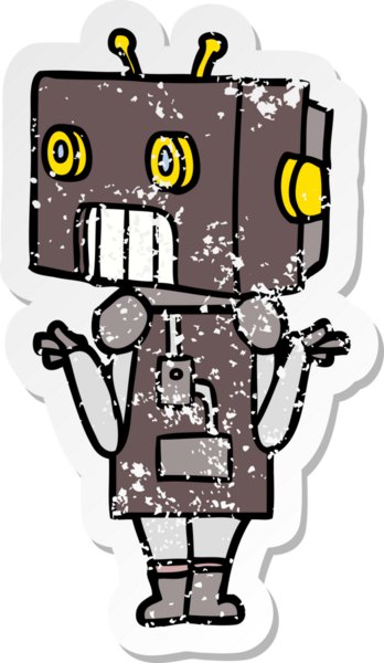 Bir insan tarafından çizilmiş karikatür robotunun sıkıntılı çıkartması.