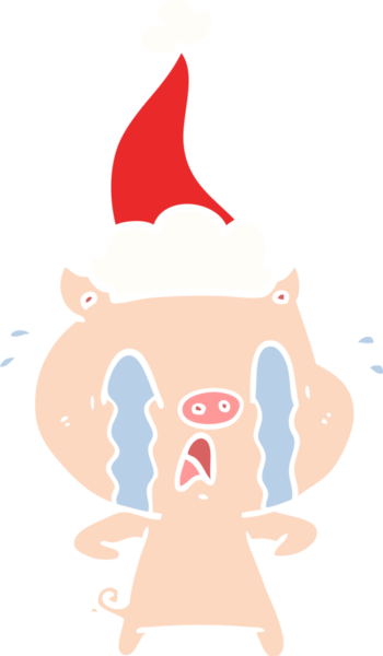 Ağlayan domuz eli bir insanın çizdiği Noel Baba şapkasının düz renk çizimi.