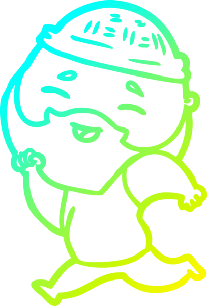 Bir insan tarafından çizilmiş, mutlu, sakallı, çizgi film karakteri.