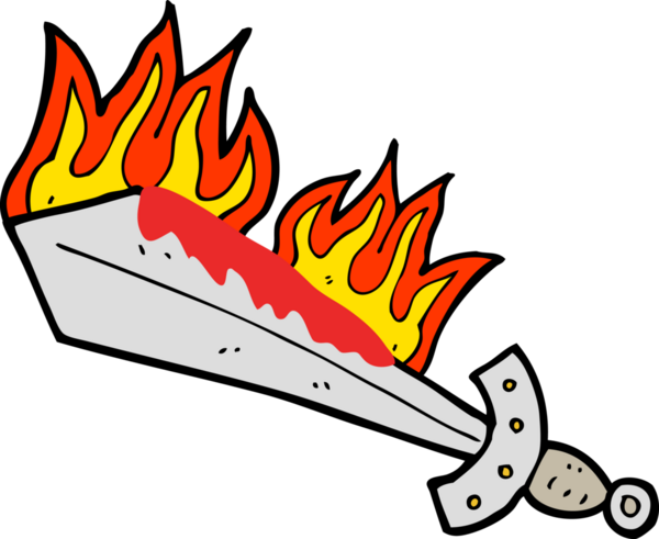 Bir insan tarafından çekilen yanan bir kılıç.