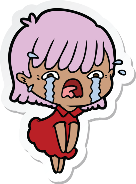 Bir insan tarafından çizilmiş ağlayan bir çizgi film kızına ait etiket.