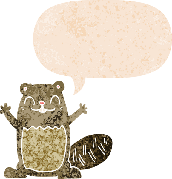 grunge 'da konuşma baloncuğu olan çizgi film kunduzu bir insan tarafından çizilmiş tedirgin geçmiş dokuma tarzı