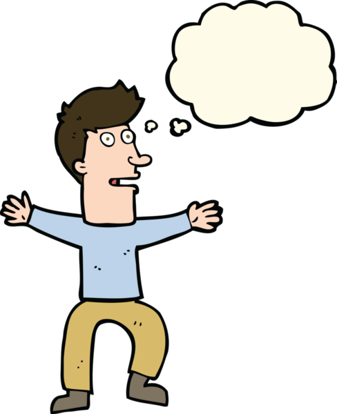 Bir insan tarafından çizilmiş düşünce baloncuğu ile ürkmüş bir adam.