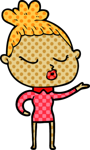 Bir insan tarafından çizilmiş sakin bir kadın çizgi filmi.