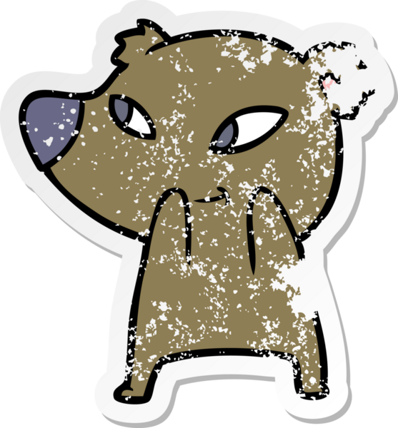 Bir insan tarafından çizilmiş şirin bir ayının sıkıntılı çıkartması.