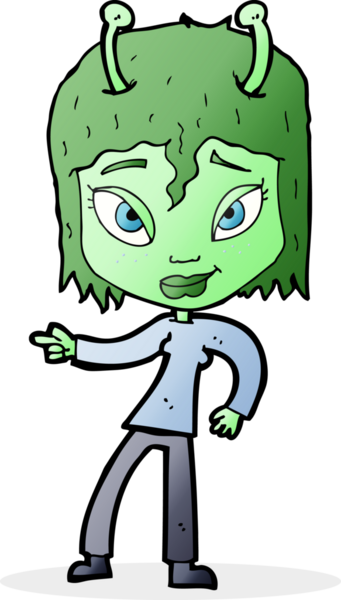 Bir insan tarafından çizilmiş uzaylı kadın çizgi filmi.