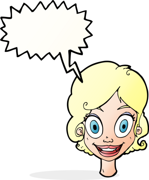 Bir insan tarafından çizilmiş konuşma balonlu mutlu kadın çizgi filmi.