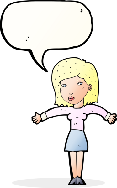 Bir insan tarafından çizilmiş konuşma baloncuğuyla omuz silken çizgi film kadını.