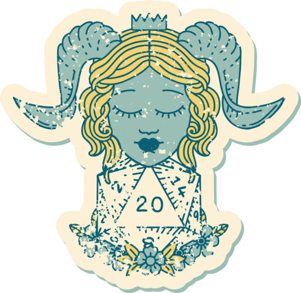 Bir insan tarafından çizilmiş doğal 20 d20 zarlı kartonpiyerin grunge çıkartması.