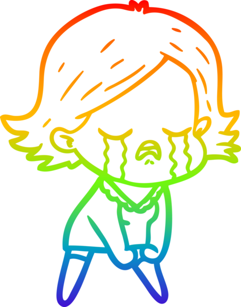 Gökkuşağı gradyan çizimi bir insan tarafından çizilmiş ağlayan bir çizgi kız çizimi