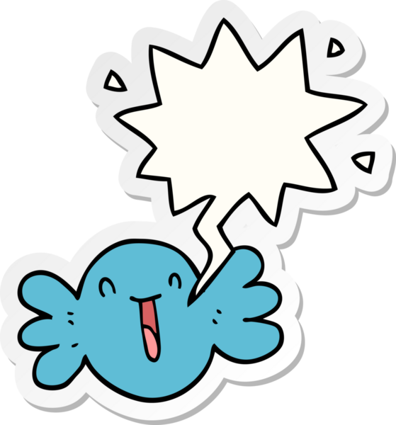 Bir insan tarafından çizilmiş konuşma balonu çıkartmalı mutlu bir çizgi film.