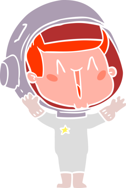 Bir insan tarafından çizilmiş mutlu düz renkli çizgi film astronotu.