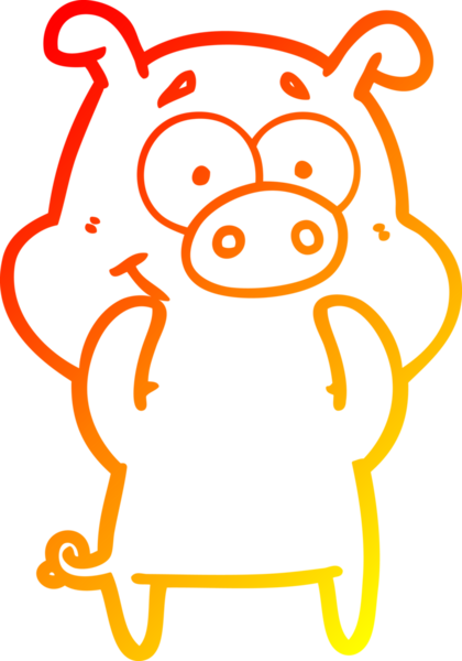Bir insan tarafından çizilmiş mutlu çizgi film domuzu çizimi.