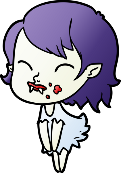 Bir insan tarafından çizilmiş yanağında kan olan vampir kız çizgi filmi.