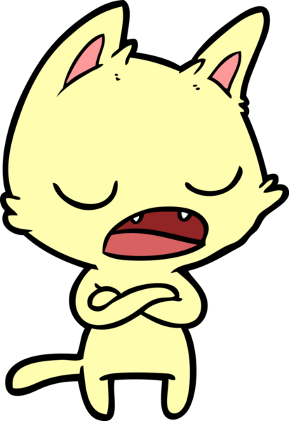 Bir insan tarafından çizilmiş çapraz kollu konuşan bir kedi.