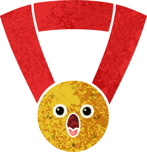 Bir insan tarafından çizilmiş altın madalyanın retro çizim tarzı karikatürü.