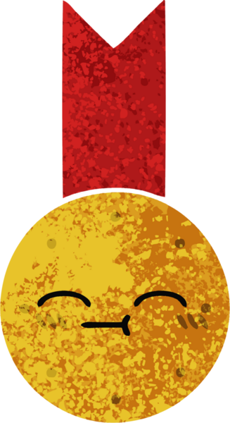 Bir insan tarafından çizilmiş altın madalyanın retro çizim tarzı karikatürü.