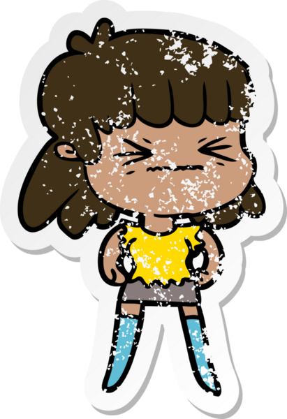 Bir insan tarafından çizilmiş kızgın bir kızın sıkıntılı çıkartması.