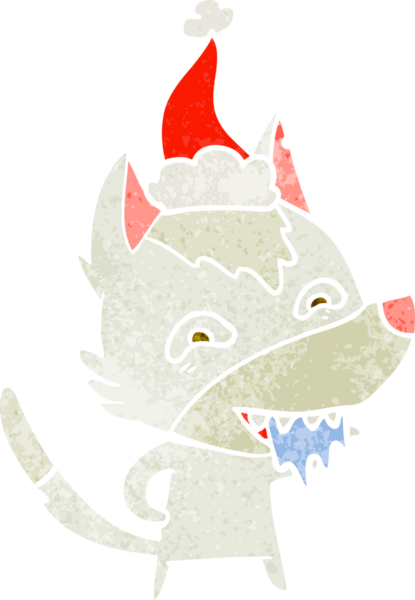 Aç bir kurdun insan tarafından çizilmiş Noel Baba şapkası taktığı eski bir çizgi film.