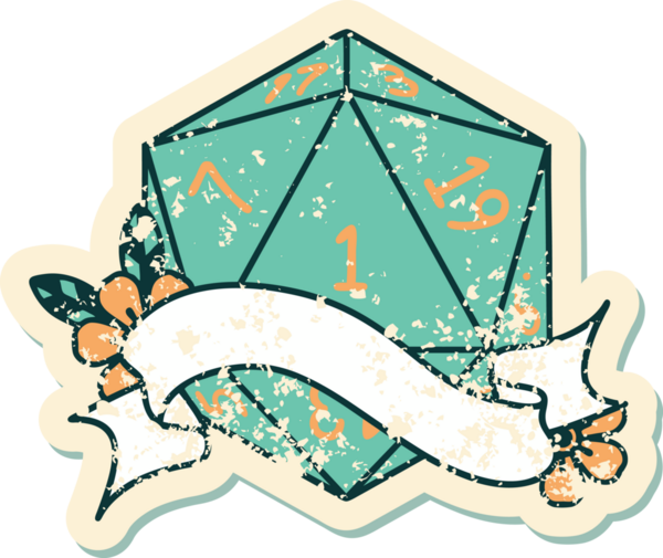 Retro Dövme Biçimi Doğal Bir d20 zar bir insan tarafından çizildi