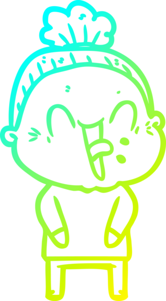 Bir insan tarafından çizilmiş, mutlu, yaşlı bir kadının çizimi.