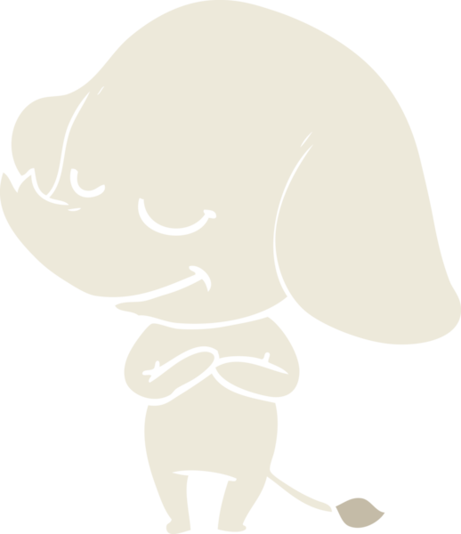 Bir insan tarafından çizilmiş düz renk çizgi film gülümseyen fil.