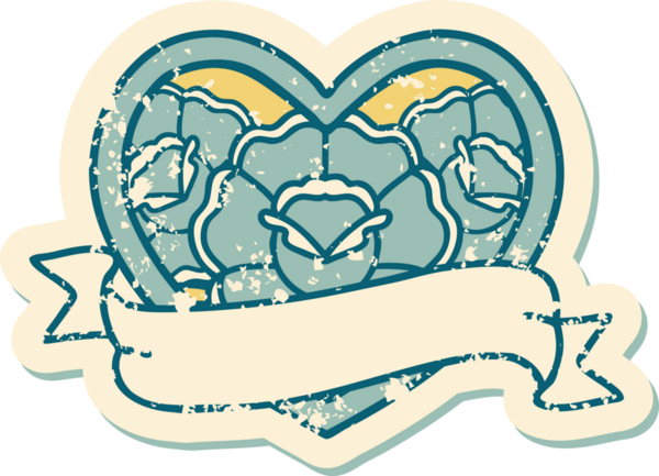 Bir insanın çizdiği çiçekli kalp ve pankartın sembolik dövmeli resmi.