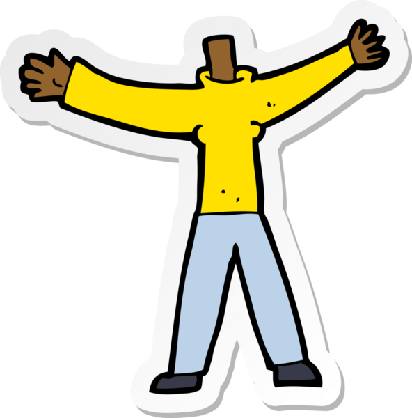 Bir insan tarafından çizilmiş başsız bir vücudun çıkartması.