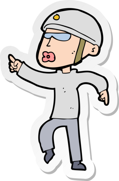 Bir insan tarafından çizilmiş bisiklet kasklı bir adamın çıkartması.