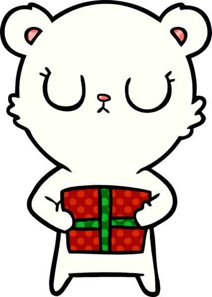 Kutup ayısı Noel hediyesi olarak bir insan tarafından çizilmiş karikatür.