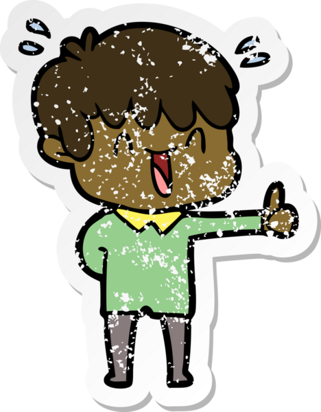 Bir insan tarafından çizilmiş gülen bir çizgi film karakterinin sıkıntılı çıkartması.