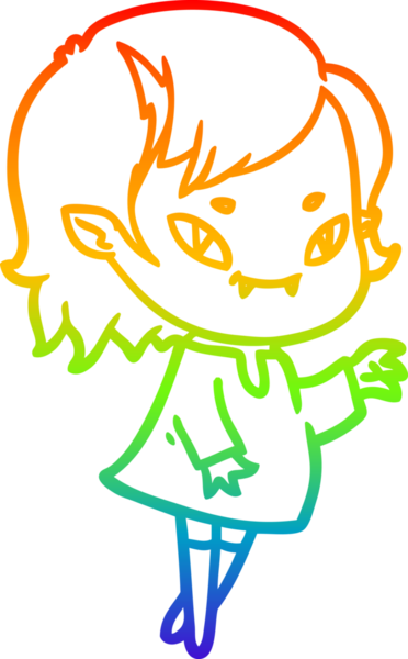 Gökkuşağı gradyan çizgi çizimi bir insan tarafından çizilmiş, arkadaş canlısı vampir bir kız.