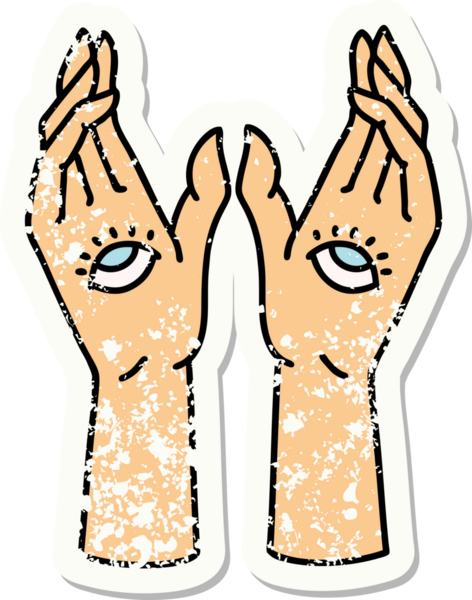 Bir insan tarafından çizilmiş gizemli ellerin geleneksel stiliyle dövmesi var.