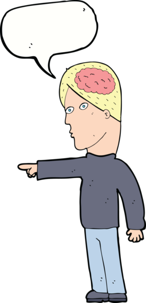 Bir insan tarafından çizilmiş konuşma baloncuğuyla işaret eden akıllı bir çizgi film.