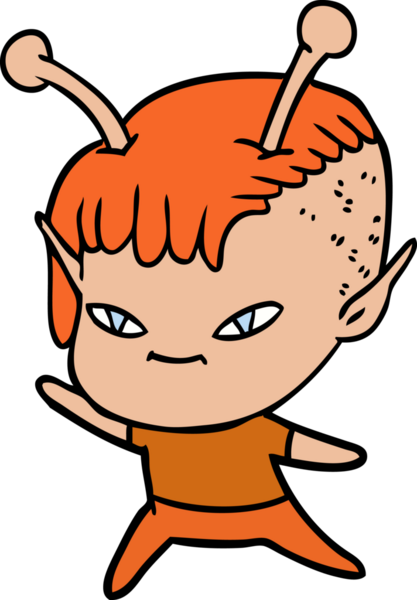 Bir insan tarafından çizilmiş sevimli uzaylı kız çizgi filmi.