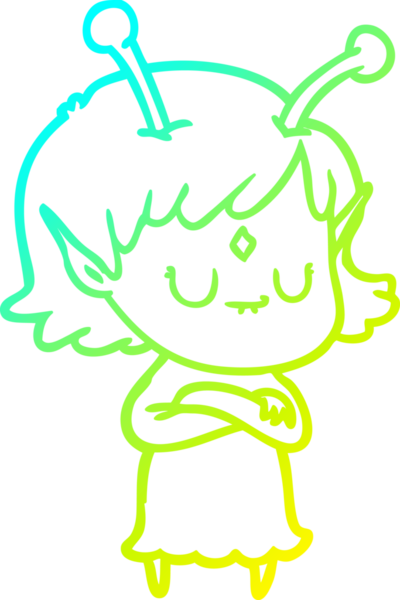 Bir insan tarafından çizilmiş bir uzaylı kız çizgi filmi.