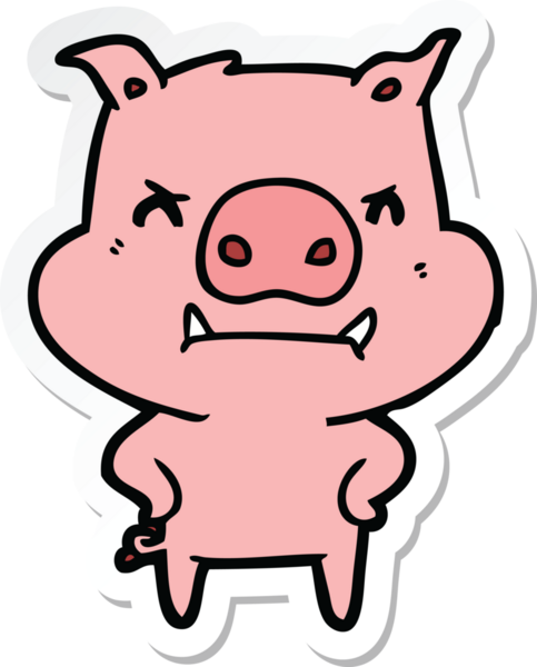 Bir insan tarafından çizilmiş kızgın çizgi film domuzu çıkartması.