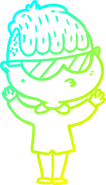 Bir insan tarafından çizilmiş güneş gözlüğü takan çizgi film çocuğu çizimi.