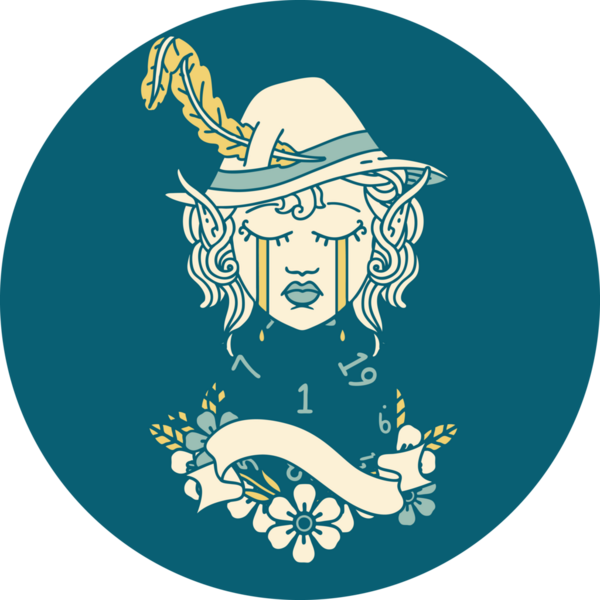 Retro Dövme Tarzı Ağlayan Elf Karakter Yüzü Bir İnsan Tarafından Çizilmiş Doğal Yüzü